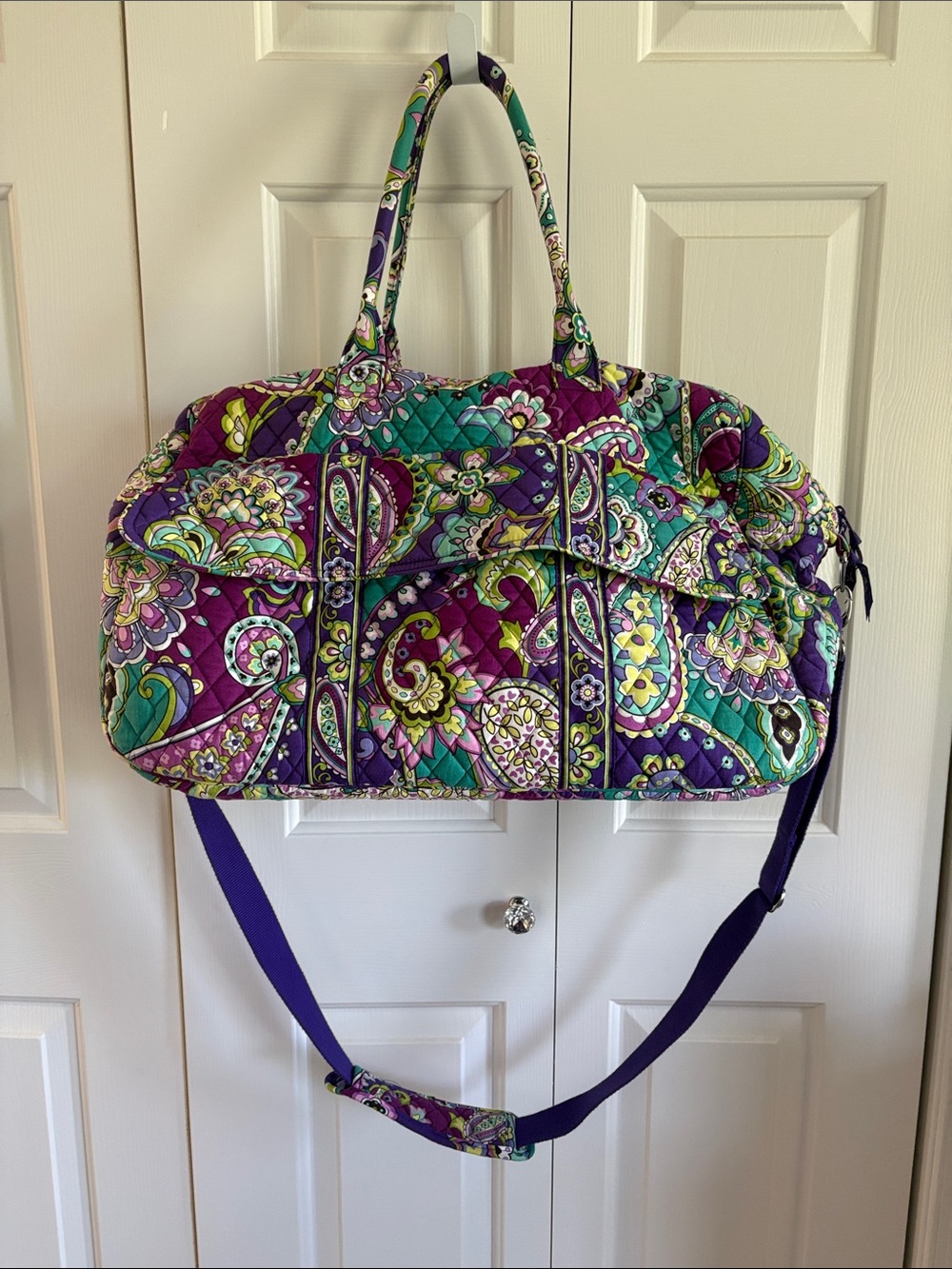 Vera Bradley Purple Paisley Quilted Weekender with Teal & Lime Accents